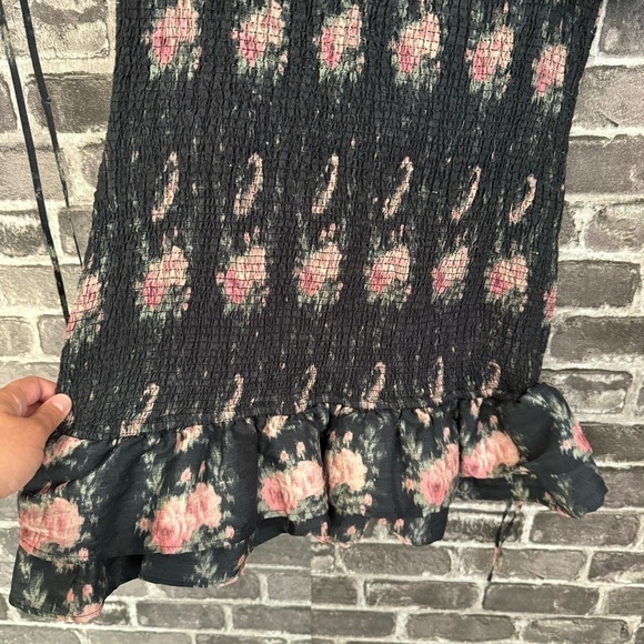 LOVESHACKFANCY puff sleeve smocked floral mini dress black pink floral - Picture 9 of 13